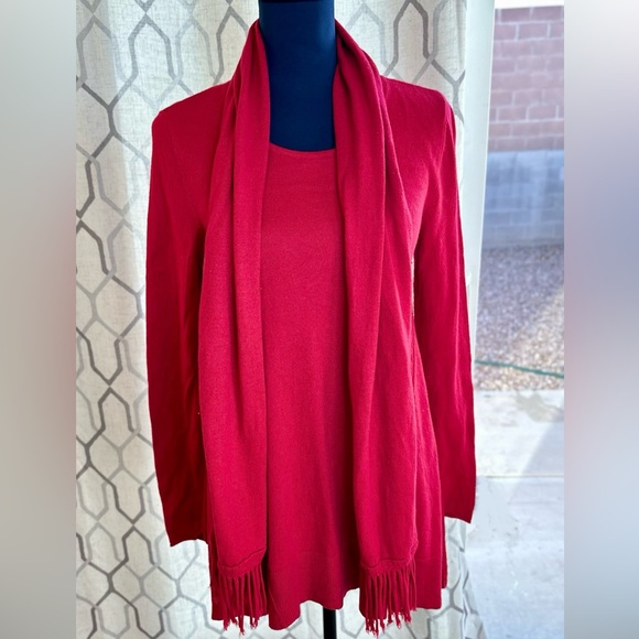 Alfani Red Viscose Wool Blend Swing Crew Neck Sweater w/ Removable Scarf - Picture 4 of 17